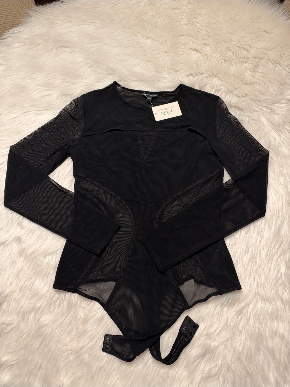 Guess Black Long Sleeve Sheer Panel Bodysuit